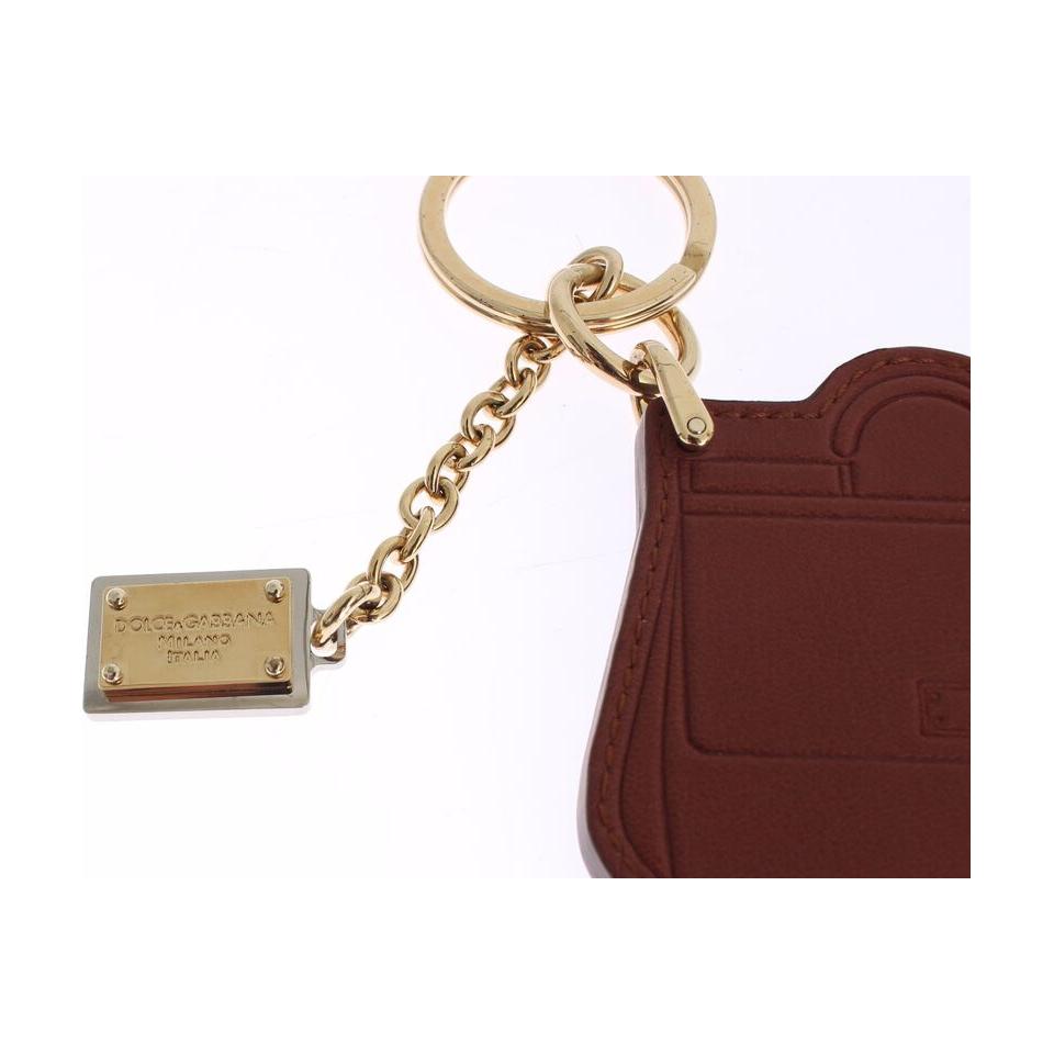 Dolce & Gabbana Elegant Brown Leather Keychain with Gold Detailing Dolce & Gabbana Snow