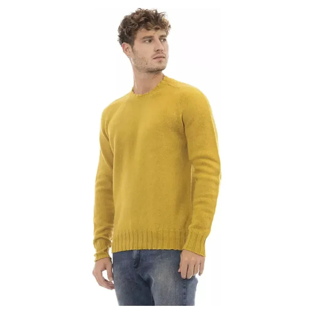 Alpha Studio Yellow Wool Men Sweater Alpha Studio Dark Khaki