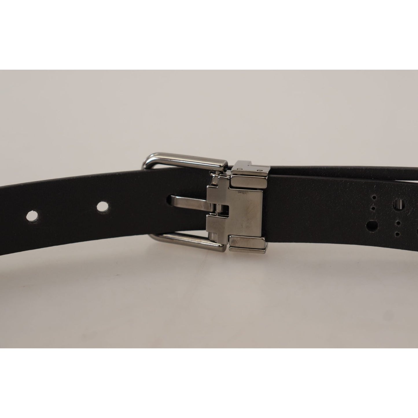 Dolce & Gabbana Elegant Black Leather Belt with Metal Buckle Dolce & Gabbana Gray
