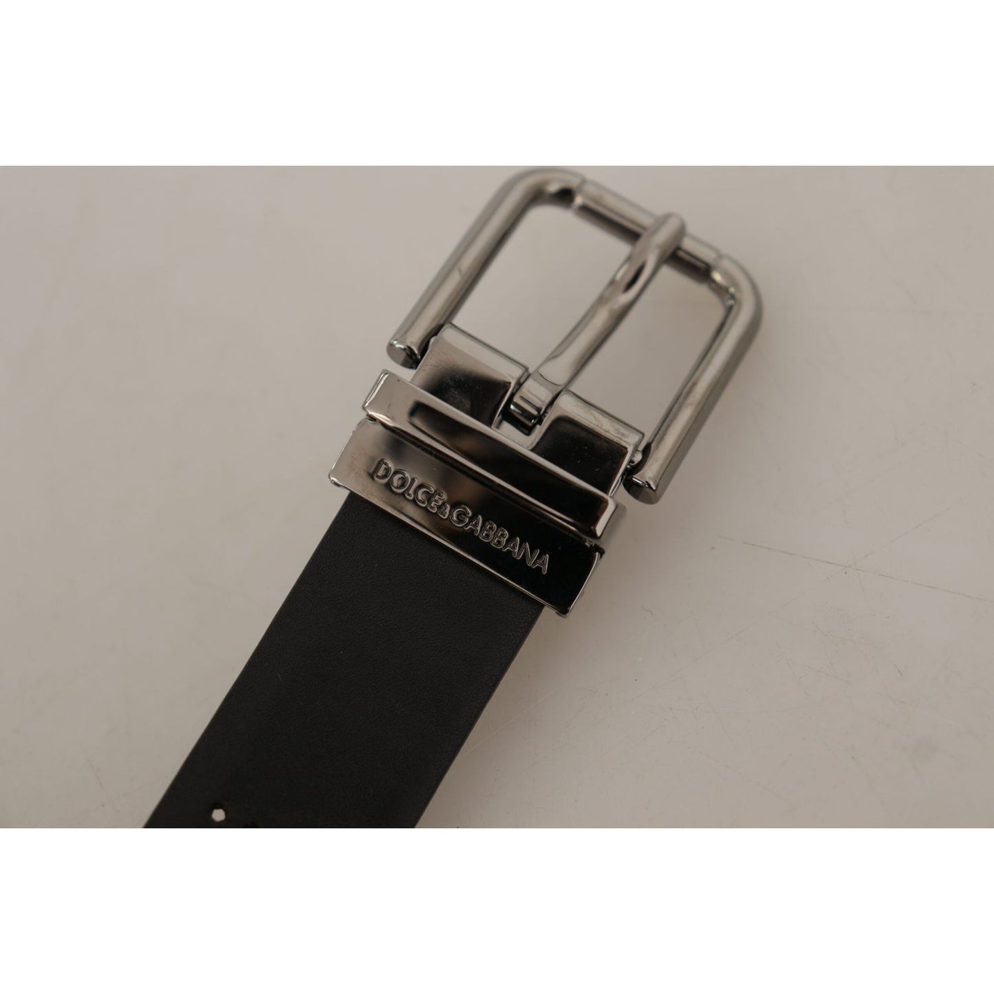 Dolce & Gabbana Elegant Black Leather Belt with Metal Buckle Dolce & Gabbana Dark Gray