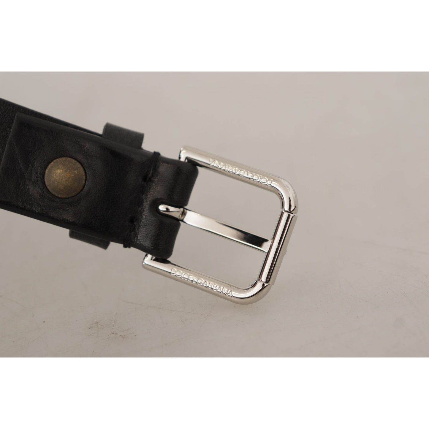 Dolce & Gabbana Elegant Black Leather Belt with Metal Buckle Dolce & Gabbana Dark Gray