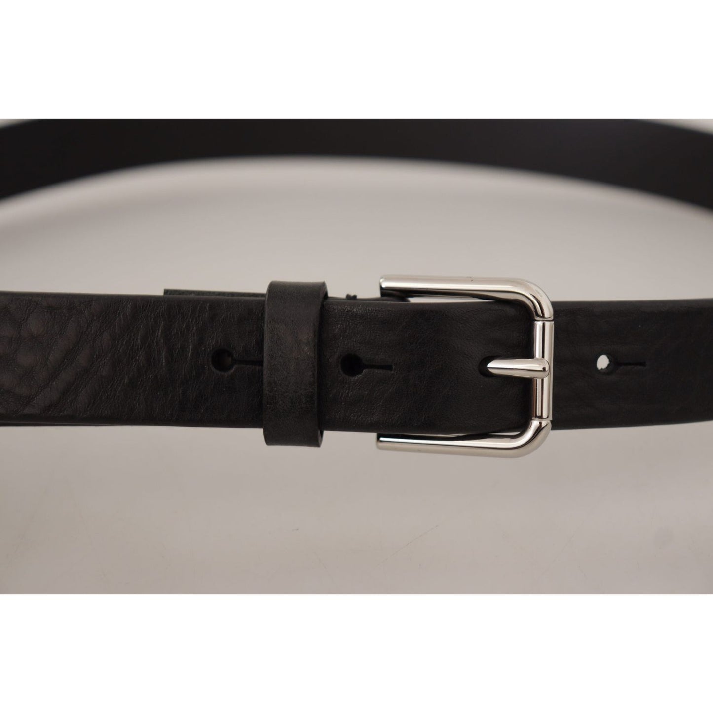 Dolce & Gabbana Elegant Black Leather Belt with Metal Buckle Dolce & Gabbana Dark Gray