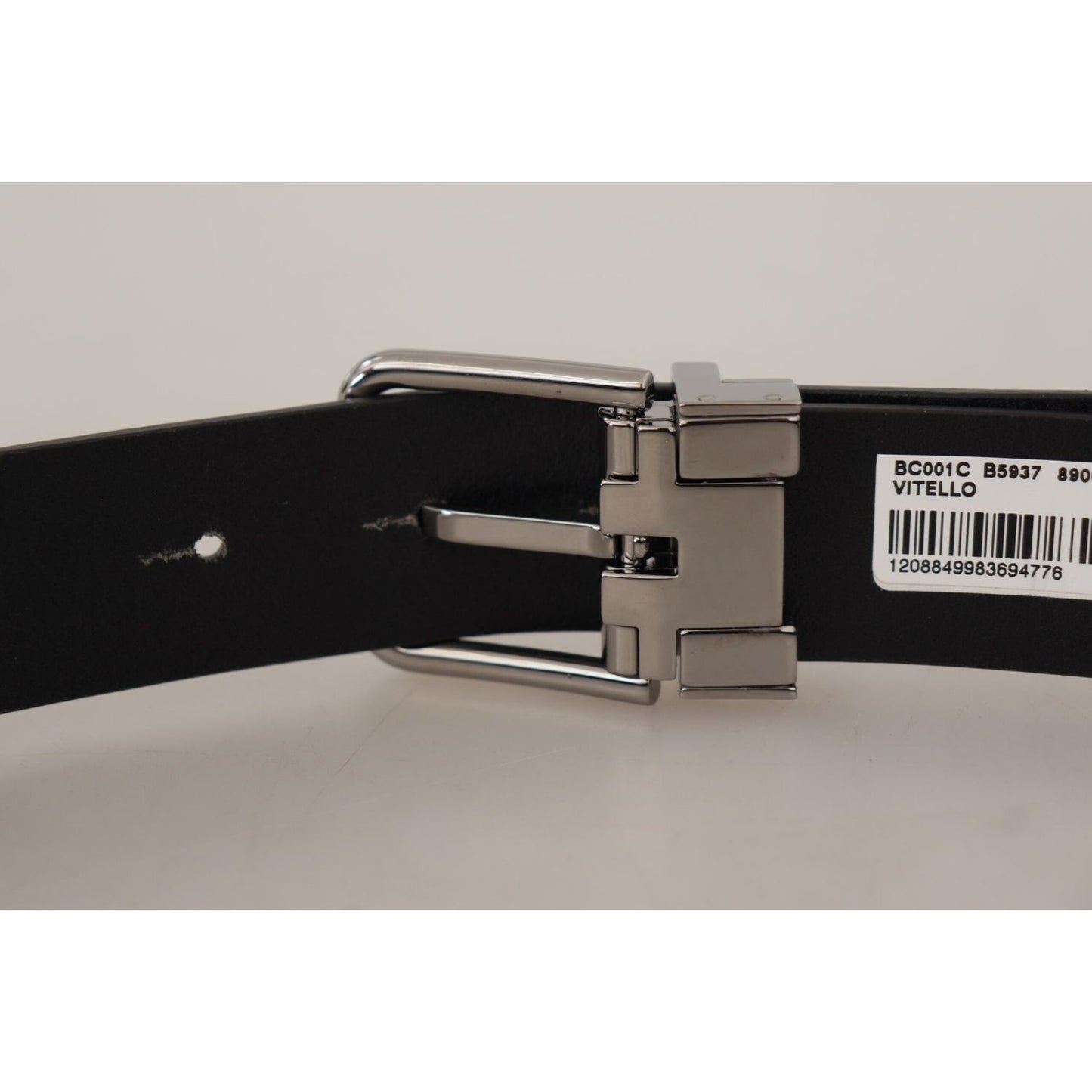 Dolce & Gabbana Elegant Black Leather Belt with Metal Buckle Dolce & Gabbana Dark Gray