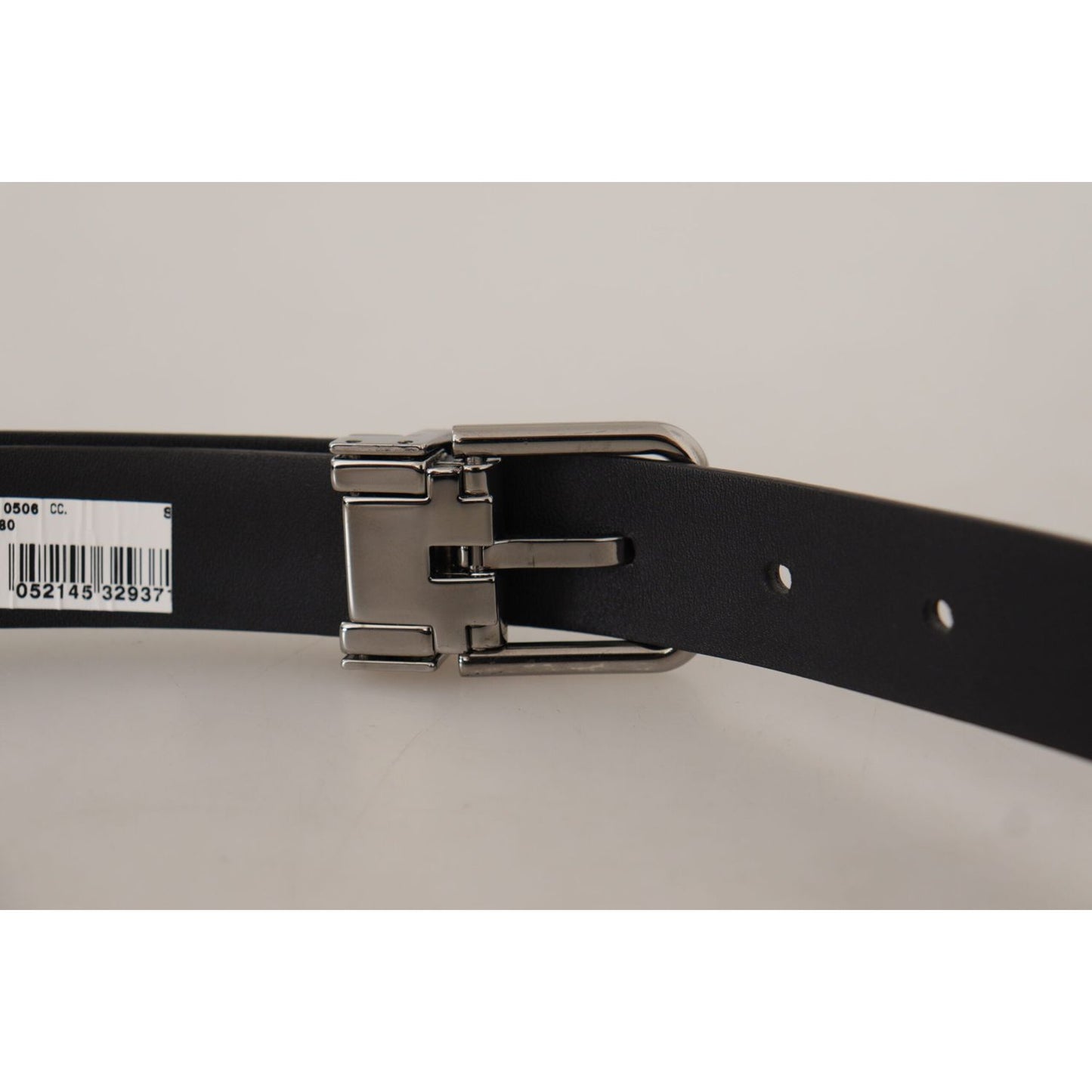 Dolce & Gabbana Elegant Black Leather Belt with Metal Buckle Dolce & Gabbana Gray