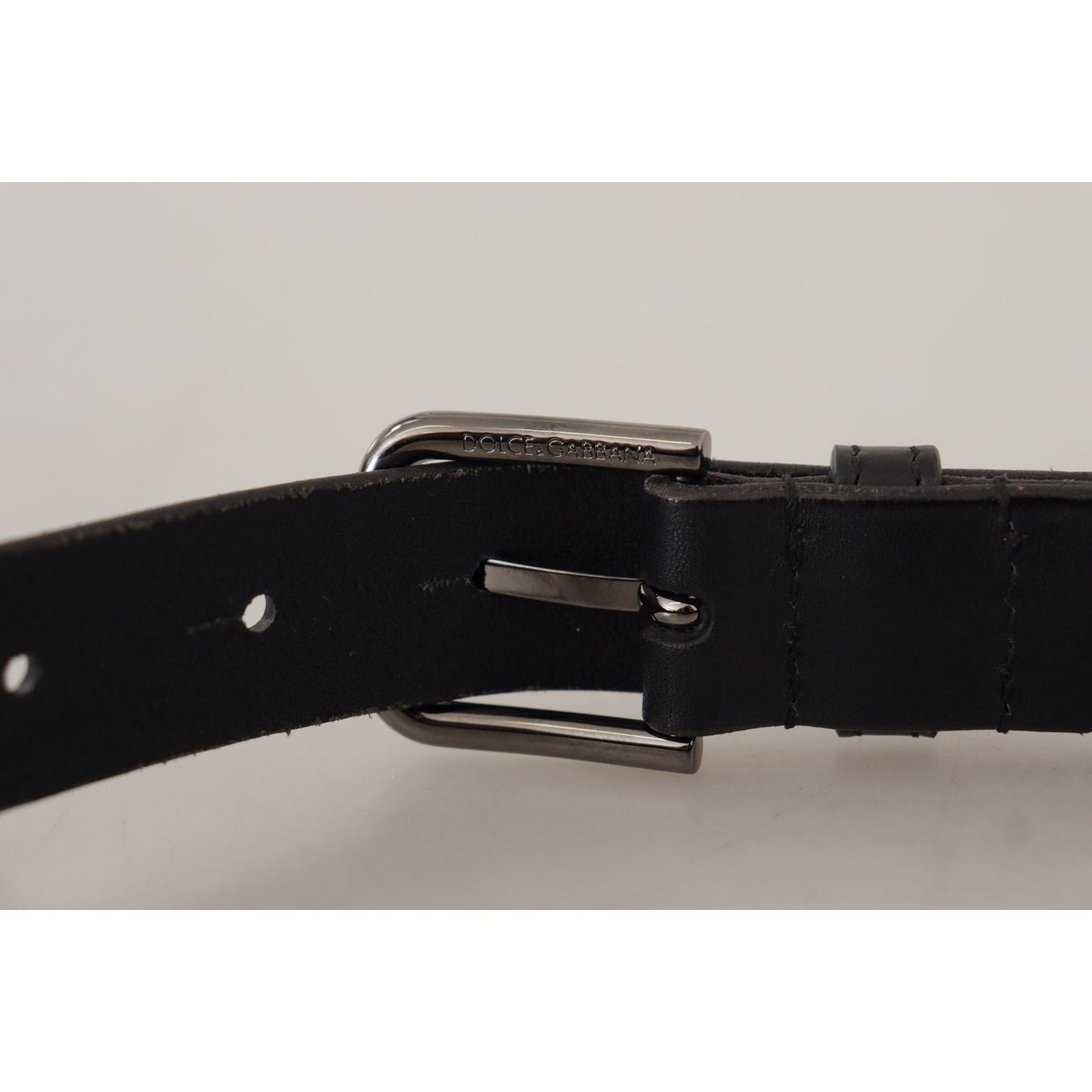 Dolce & Gabbana Elegant Black Leather Belt with Metal Buckle Dolce & Gabbana Gray