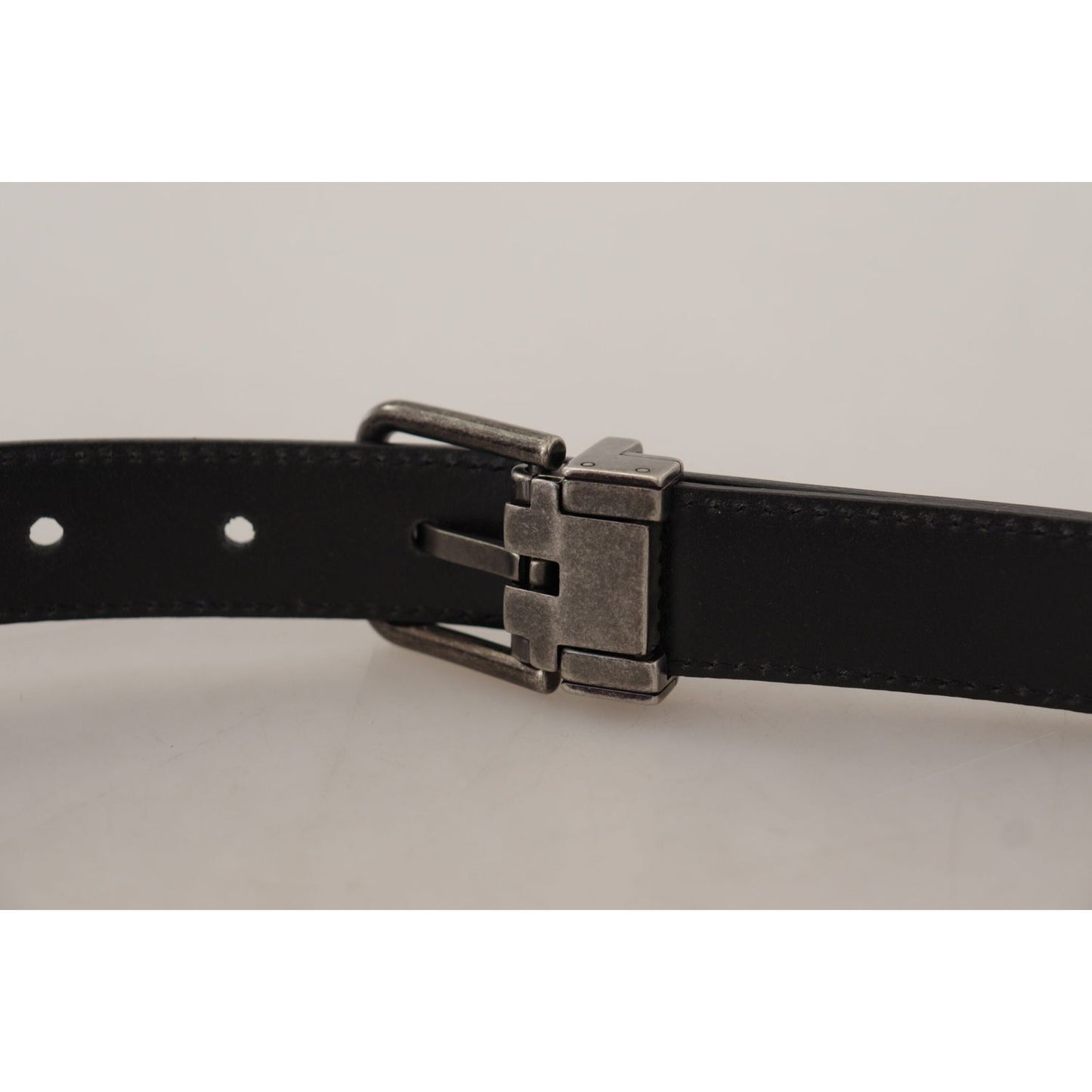 Dolce & Gabbana Elegant Black Leather Belt with Metal Buckle Dolce & Gabbana Gray