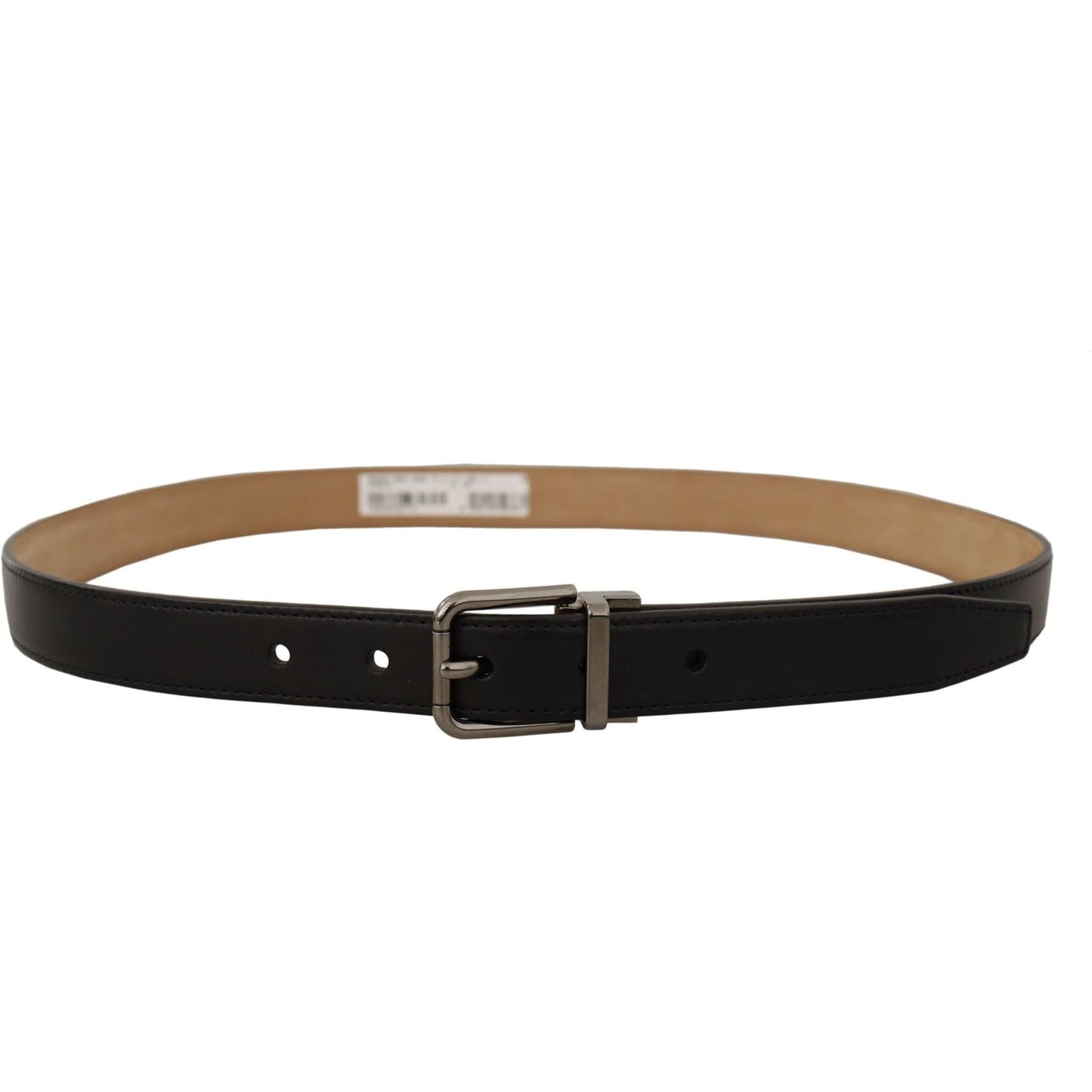 Dolce & Gabbana Sleek Black Leather Belt with Metal Buckle Dolce & Gabbana Rosy Brown