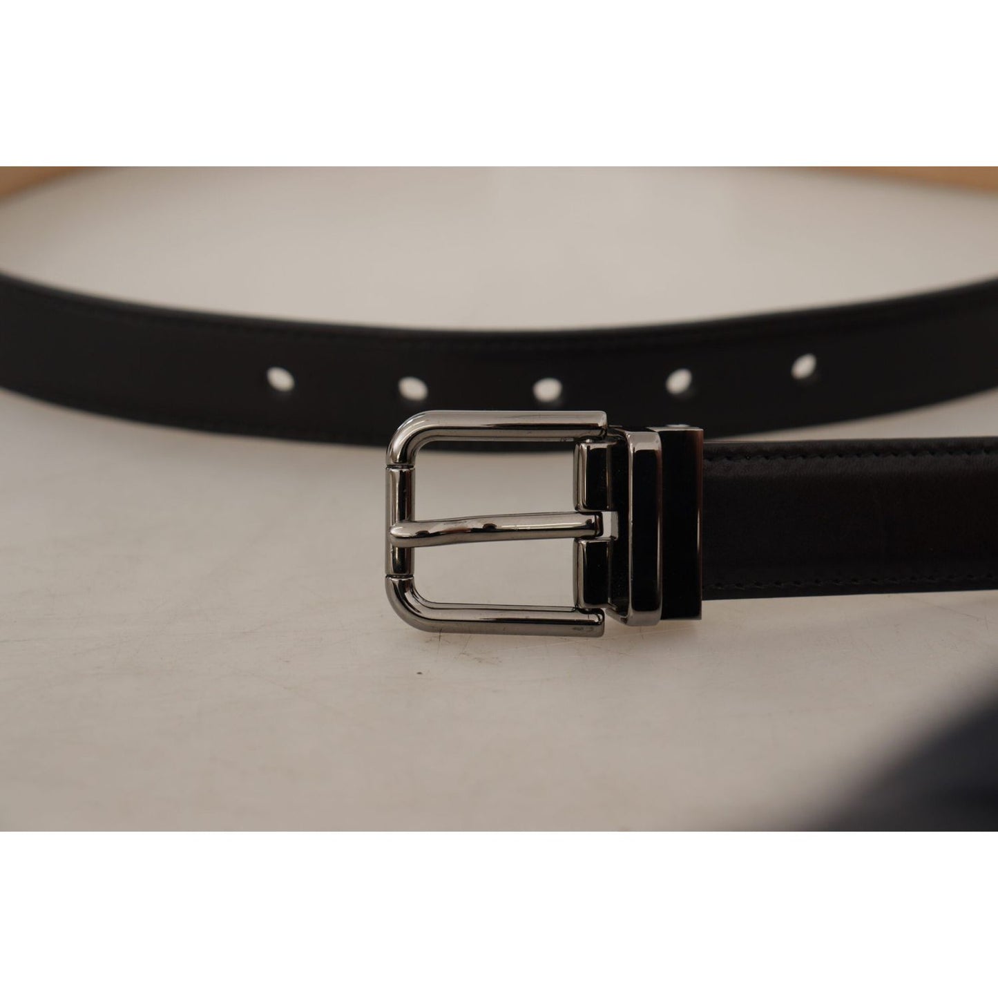 Dolce & Gabbana Sleek Black Leather Belt with Metal Buckle Dolce & Gabbana Dark Gray