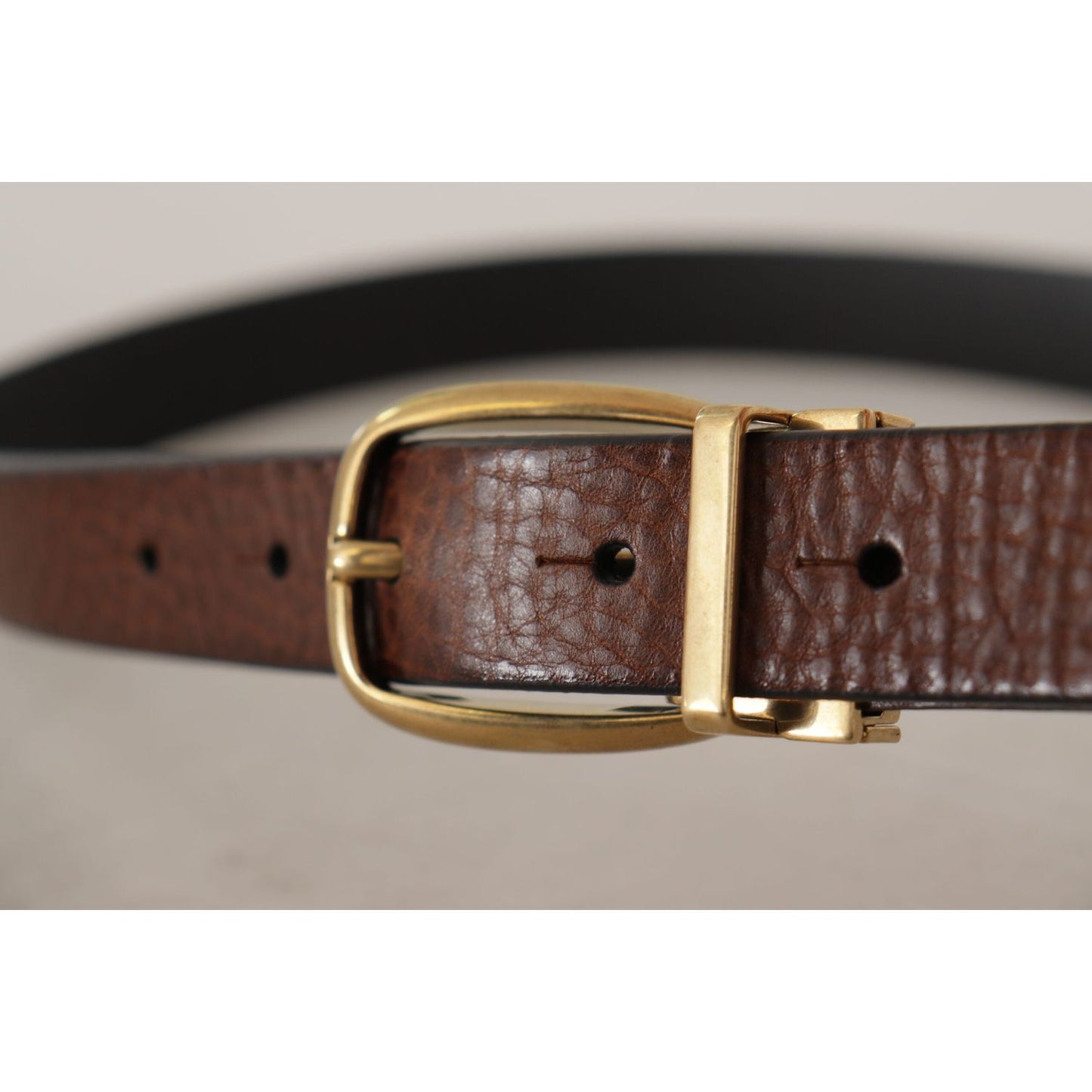 Dolce & Gabbana Elegant Brown Leather Belt with Logo Buckle Dolce & Gabbana Dark Gray
