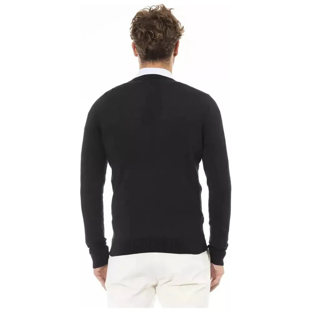 Baldinini Trend Black Modal Men Sweater Baldinini Trend Dark Slate Gray