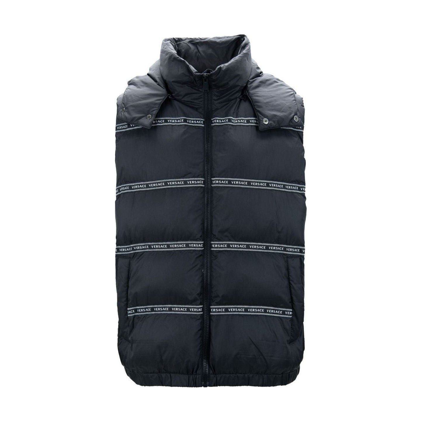 Versace Elegant Black Logo Band Vest with Detachable Hood Versace Dark Slate Gray