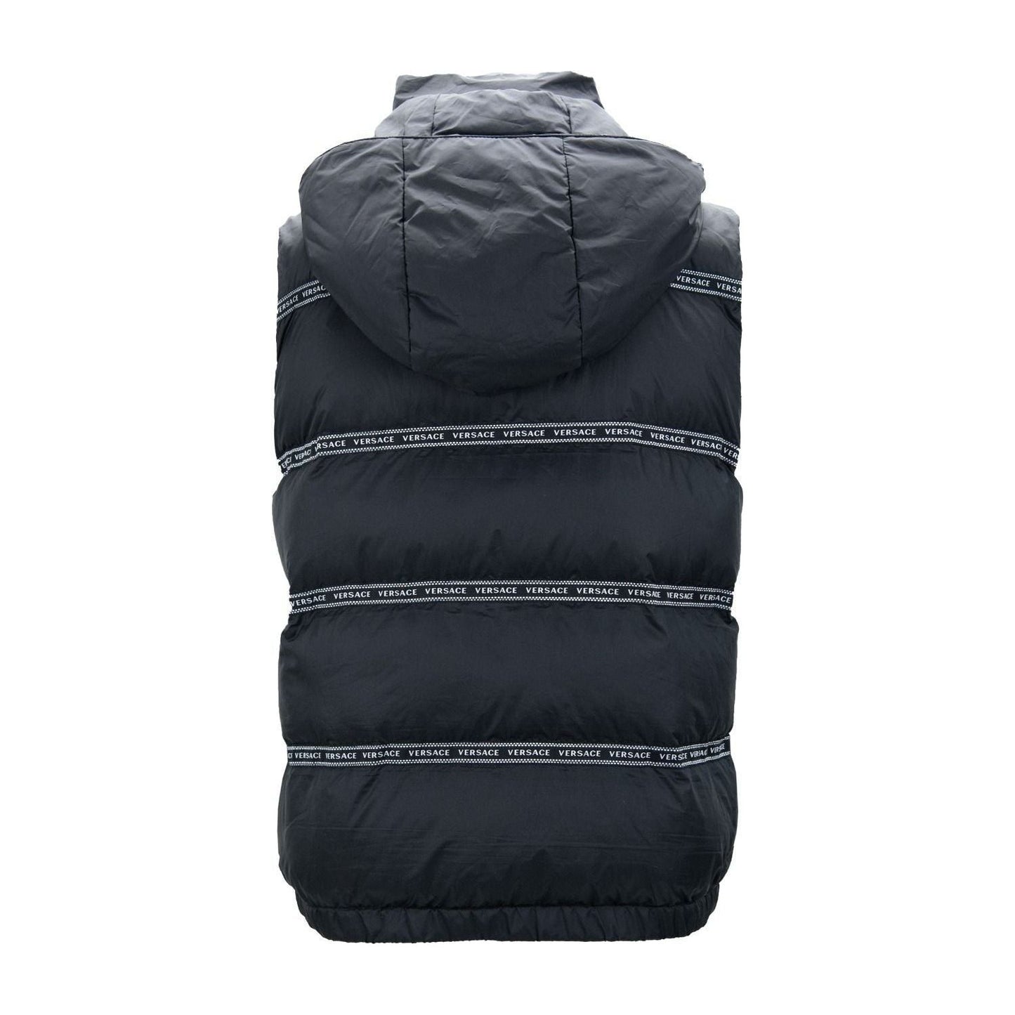 Versace Elegant Black Logo Band Vest with Detachable Hood Versace Dark Slate Gray