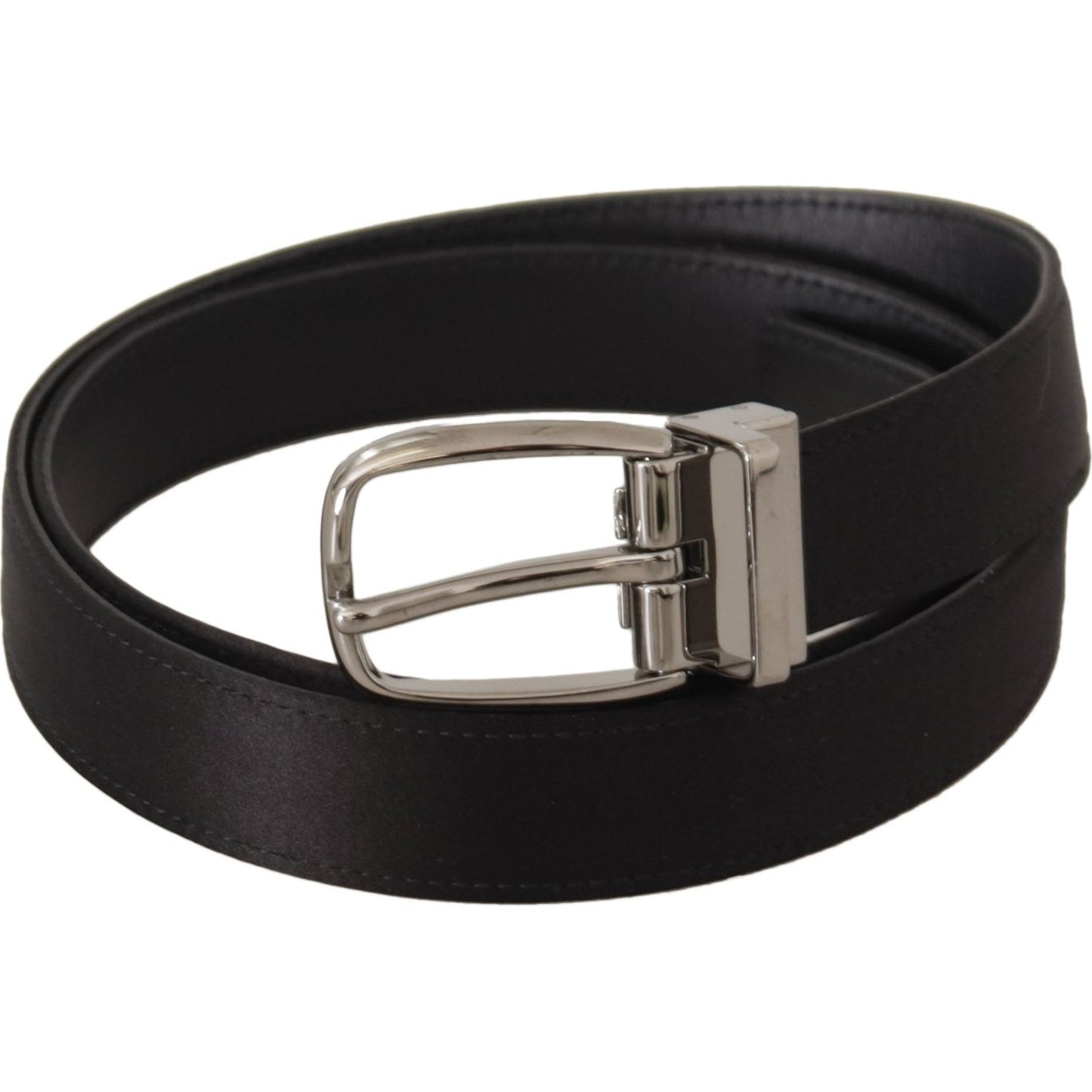 Dolce & Gabbana Elegant Silk Leather Belt with Logo Buckle Dolce & Gabbana Black
