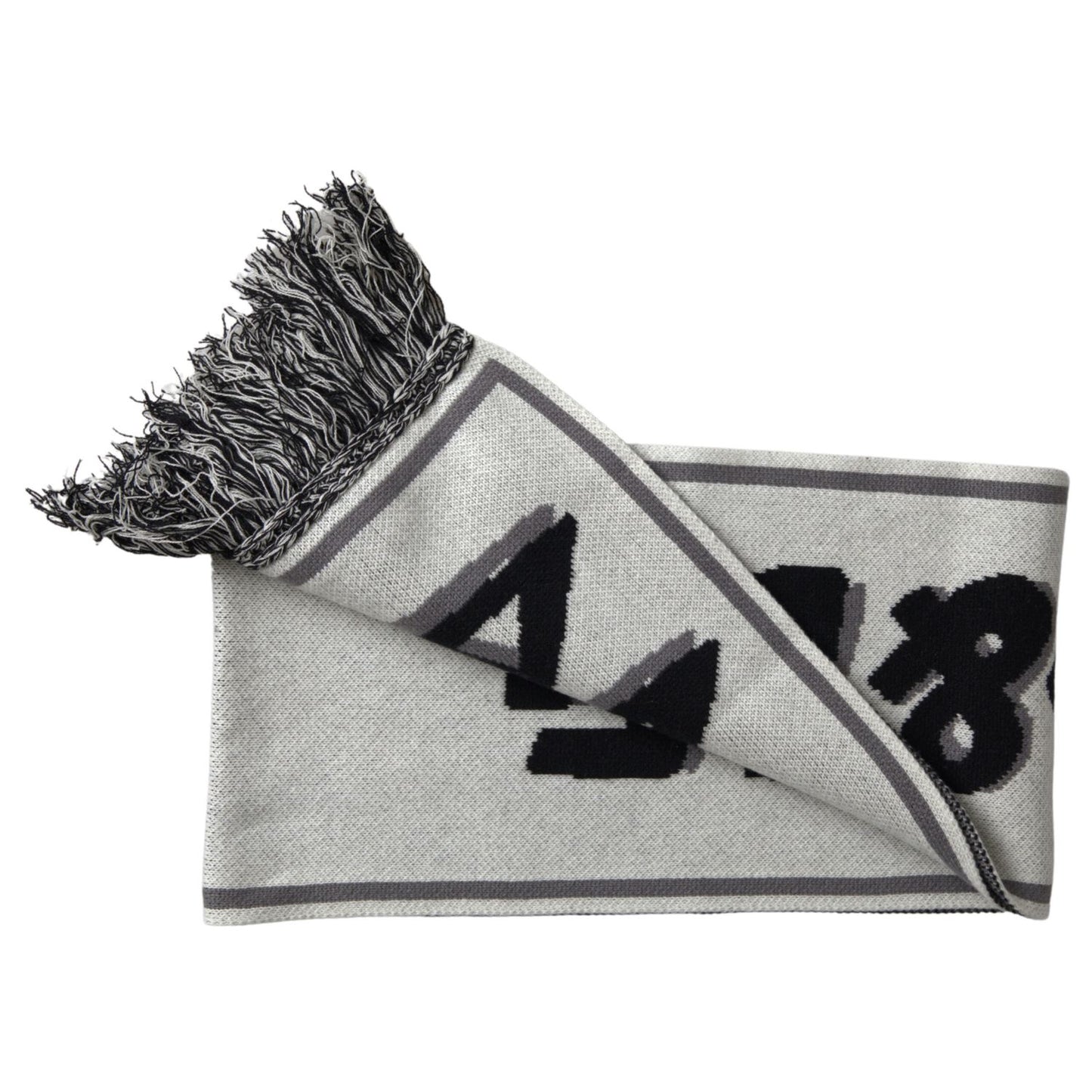 Dolce & Gabbana Gray Cashmere Knitted Wrap Shawl Fringe Scarf