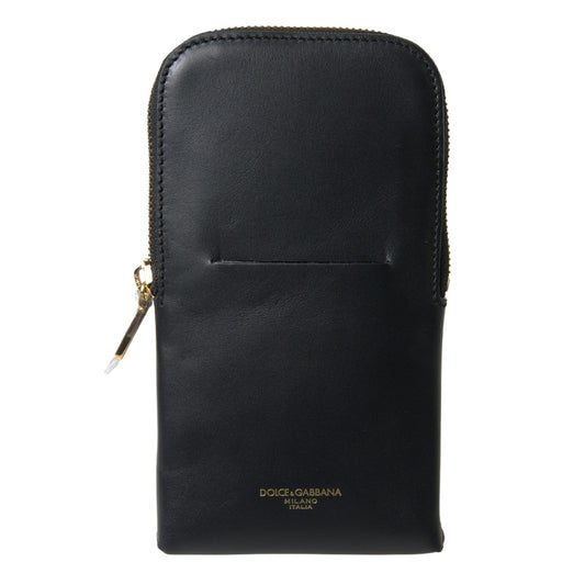 Dolce & Gabbana Black Leather Men Purse Double Belt Strap Bracelet Bag