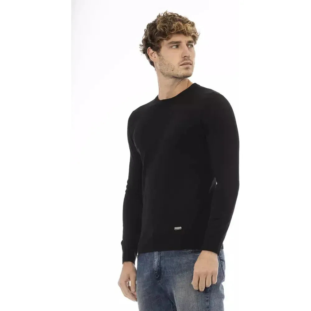 Baldinini Trend Black Wool Men Sweater Baldinini Trend Light Gray