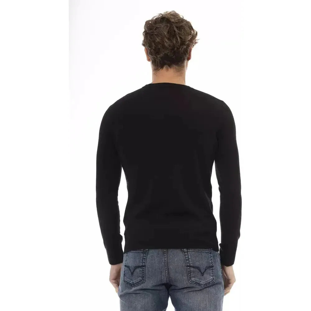 Baldinini Trend Black Wool Men Sweater Baldinini Trend Dark Slate Gray