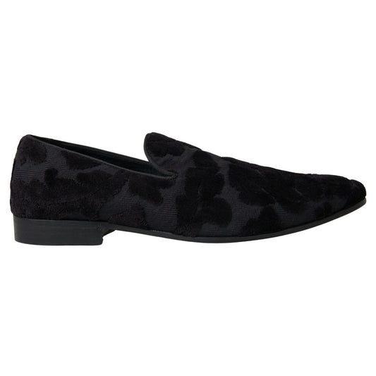 Dolce & Gabbana Black Brocade Loafers Formal Shoes