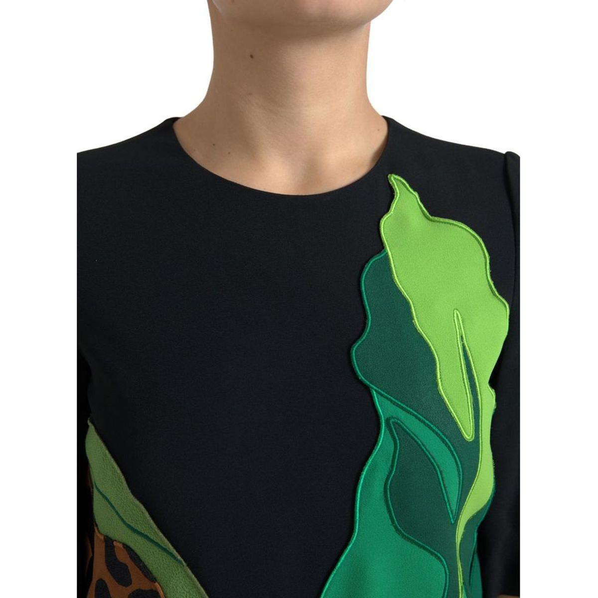 Dolce & Gabbana Elegant Jungle Motif Sheath Dress Dolce & Gabbana Dark Khaki