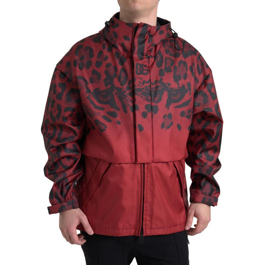 Dolce & Gabbana Red Leopard Hooded Rain Coat Jacket