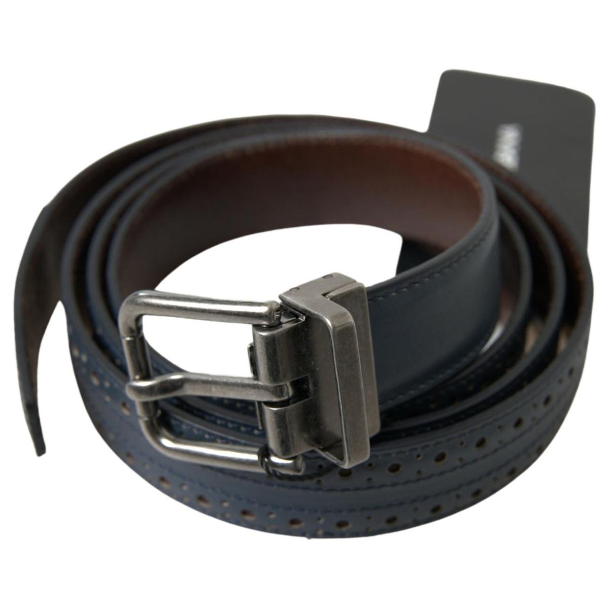 Dolce & Gabbana Elegant Blue Leather Belt with Metal Buckle MAN BELTS Dolce & Gabbana Dark Slate Gray