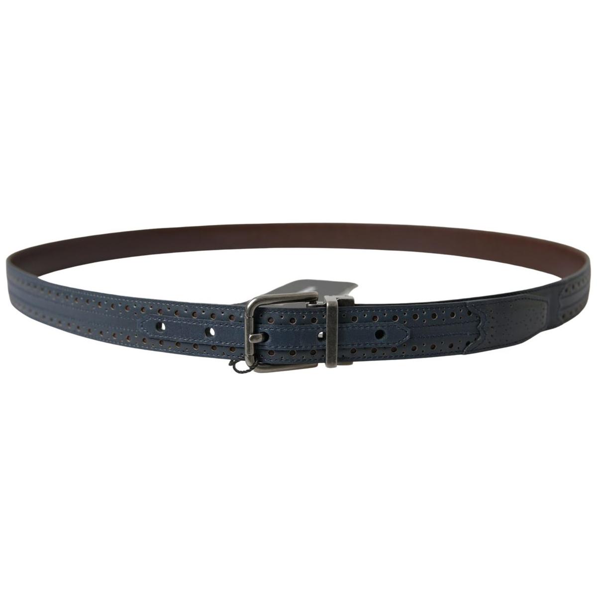 Dolce & Gabbana Elegant Blue Leather Belt with Metal Buckle MAN BELTS Dolce & Gabbana Dark Slate Gray