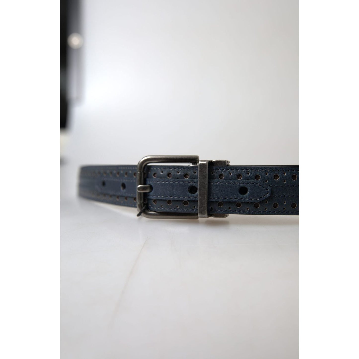 Dolce & Gabbana Elegant Blue Leather Belt with Metal Buckle MAN BELTS Dolce & Gabbana Light Gray