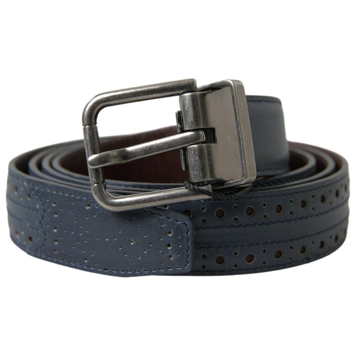 Dolce & Gabbana Elegant Blue Leather Belt with Metal Buckle MAN BELTS Dolce & Gabbana Dark Slate Gray