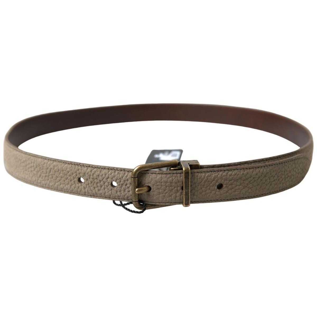 Dolce & Gabbana Elegant Beige Leather Belt with Metal Buckle Dolce & Gabbana Dark Olive Green