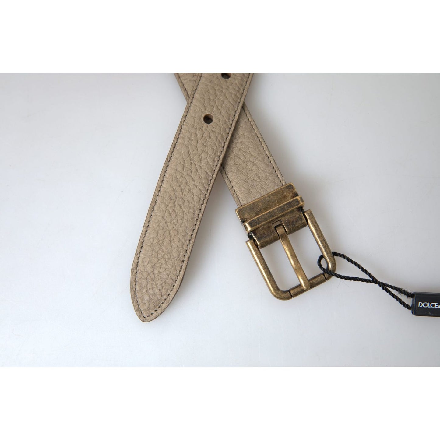 Dolce & Gabbana Elegant Beige Leather Belt with Metal Buckle Dolce & Gabbana Light Gray