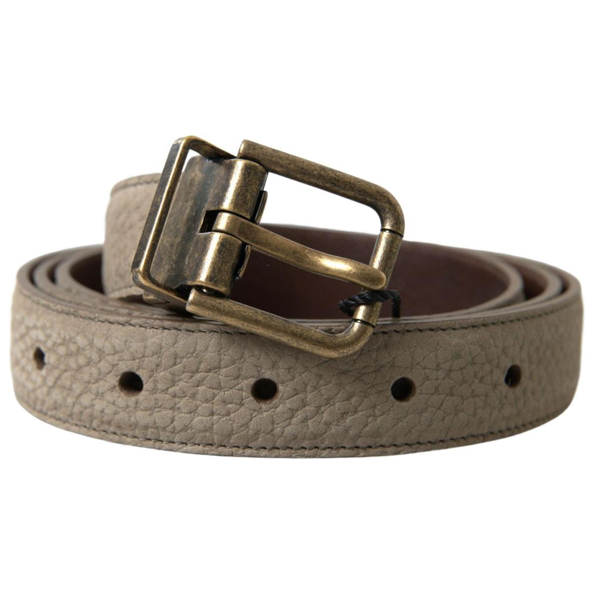 Dolce & Gabbana Elegant Beige Leather Belt with Metal Buckle Dolce & Gabbana Dim Gray