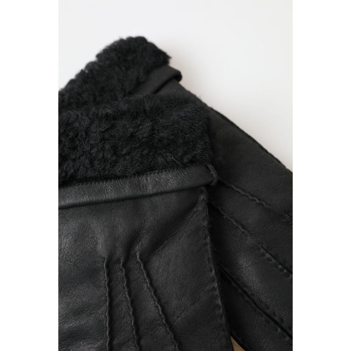 Dolce & Gabbana Elegant Black Leather Winter Gloves Dolce & Gabbana Lavender