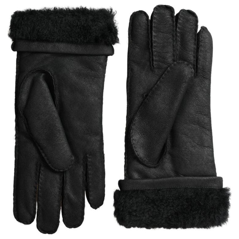 Dolce & Gabbana Elegant Black Leather Winter Gloves Dolce & Gabbana Black