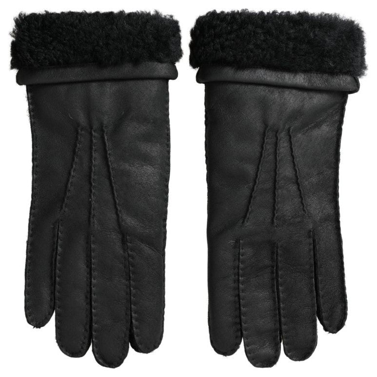 Dolce & Gabbana Elegant Black Leather Winter Gloves Dolce & Gabbana Dark Slate Gray
