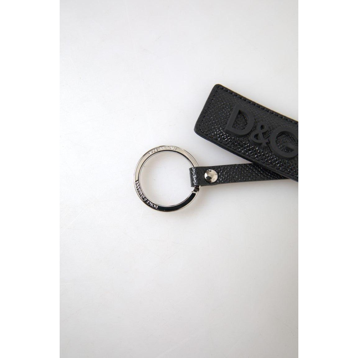 Dolce & Gabbana Elegant Black Leather Keyring Accessory Dolce & Gabbana Lavender