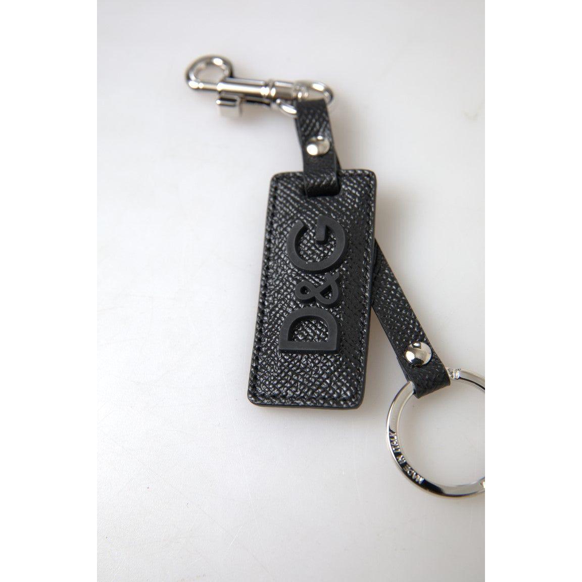 Dolce & Gabbana Elegant Black Leather Keyring Accessory Dolce & Gabbana Lavender