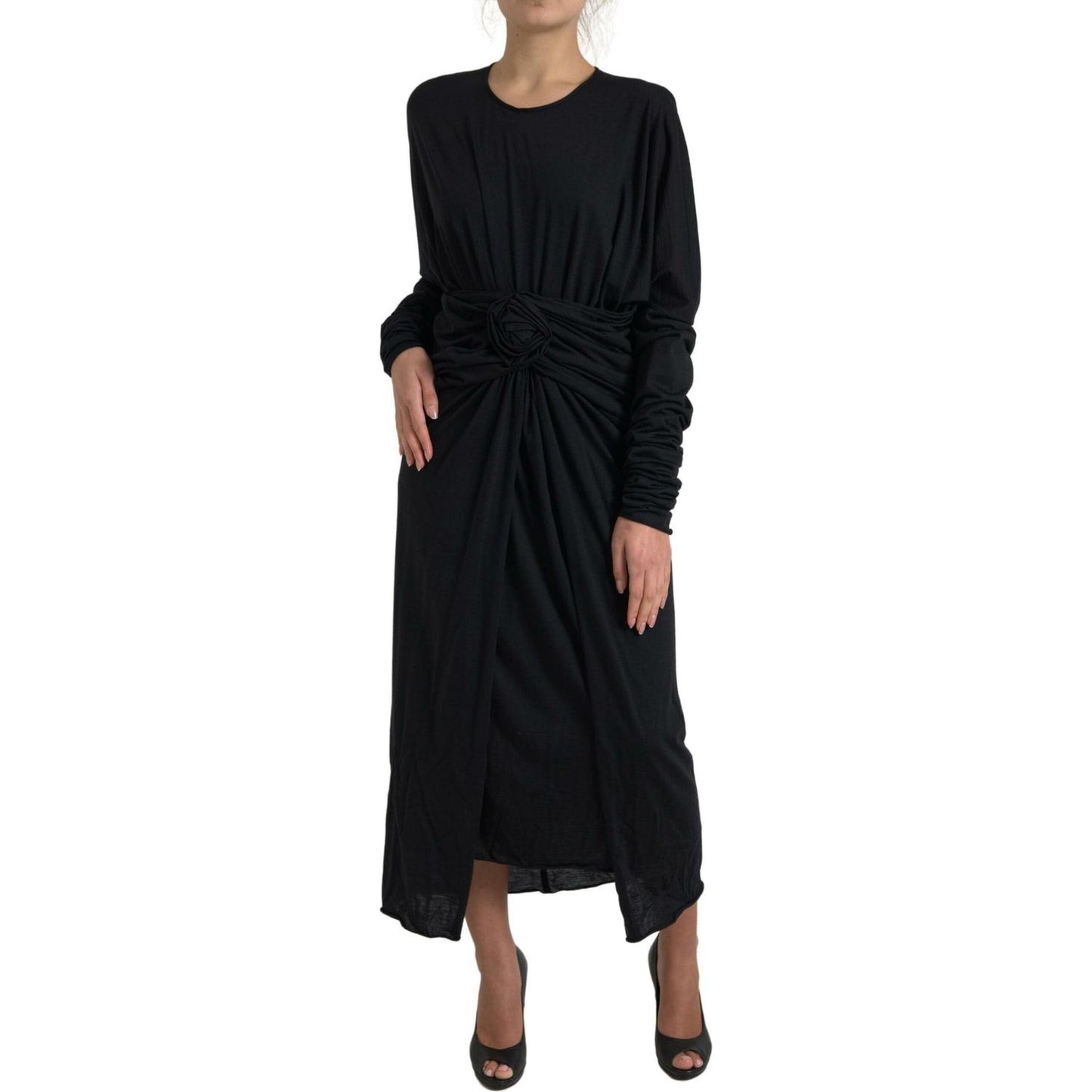Dolce & Gabbana Elegant Black Wool Wrap Dress Dolce & Gabbana Black