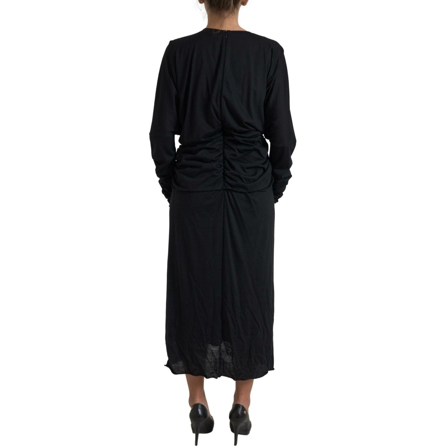 Dolce & Gabbana Elegant Black Wool Wrap Dress Dolce & Gabbana Black