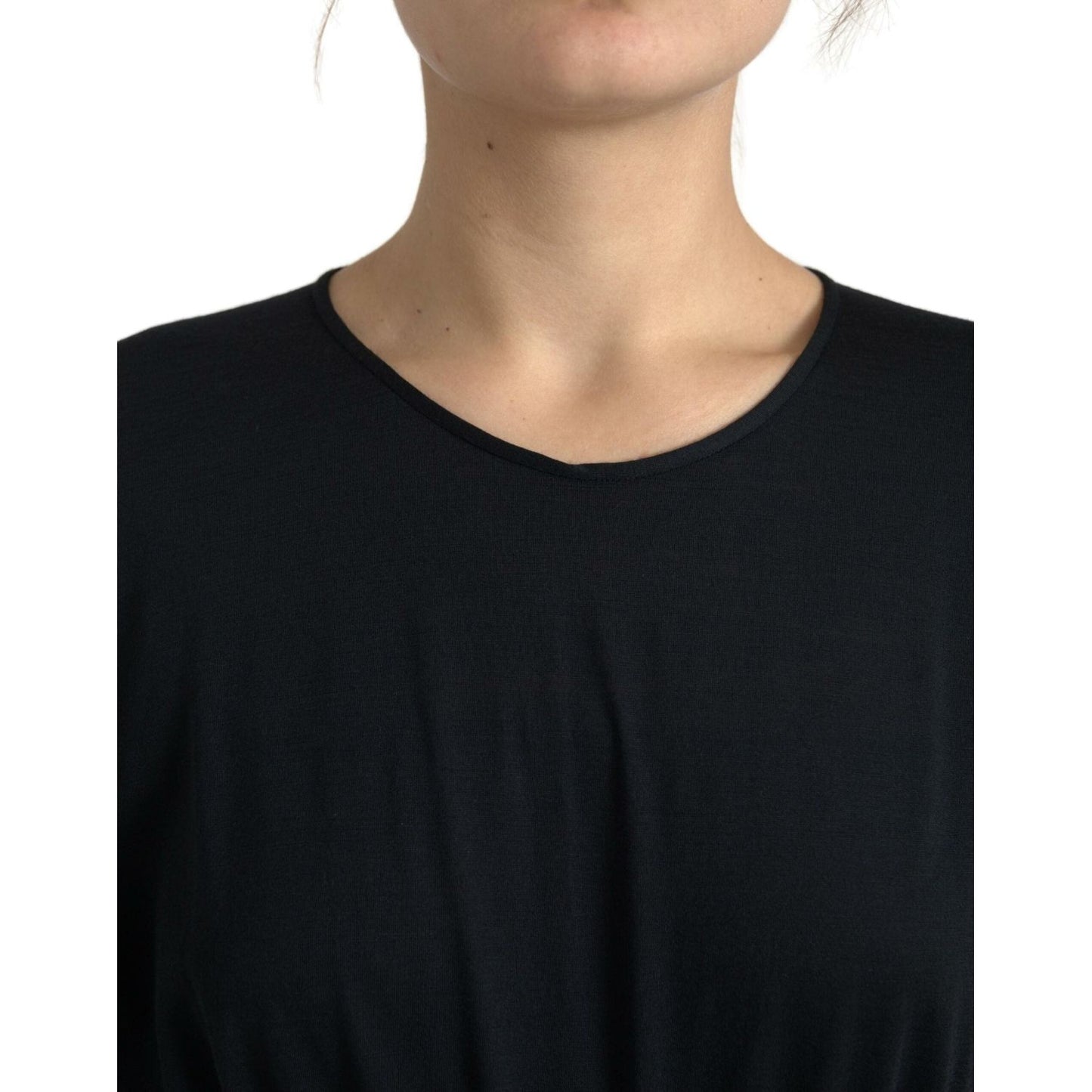 Dolce & Gabbana Elegant Black Wool Wrap Dress Dolce & Gabbana Rosy Brown