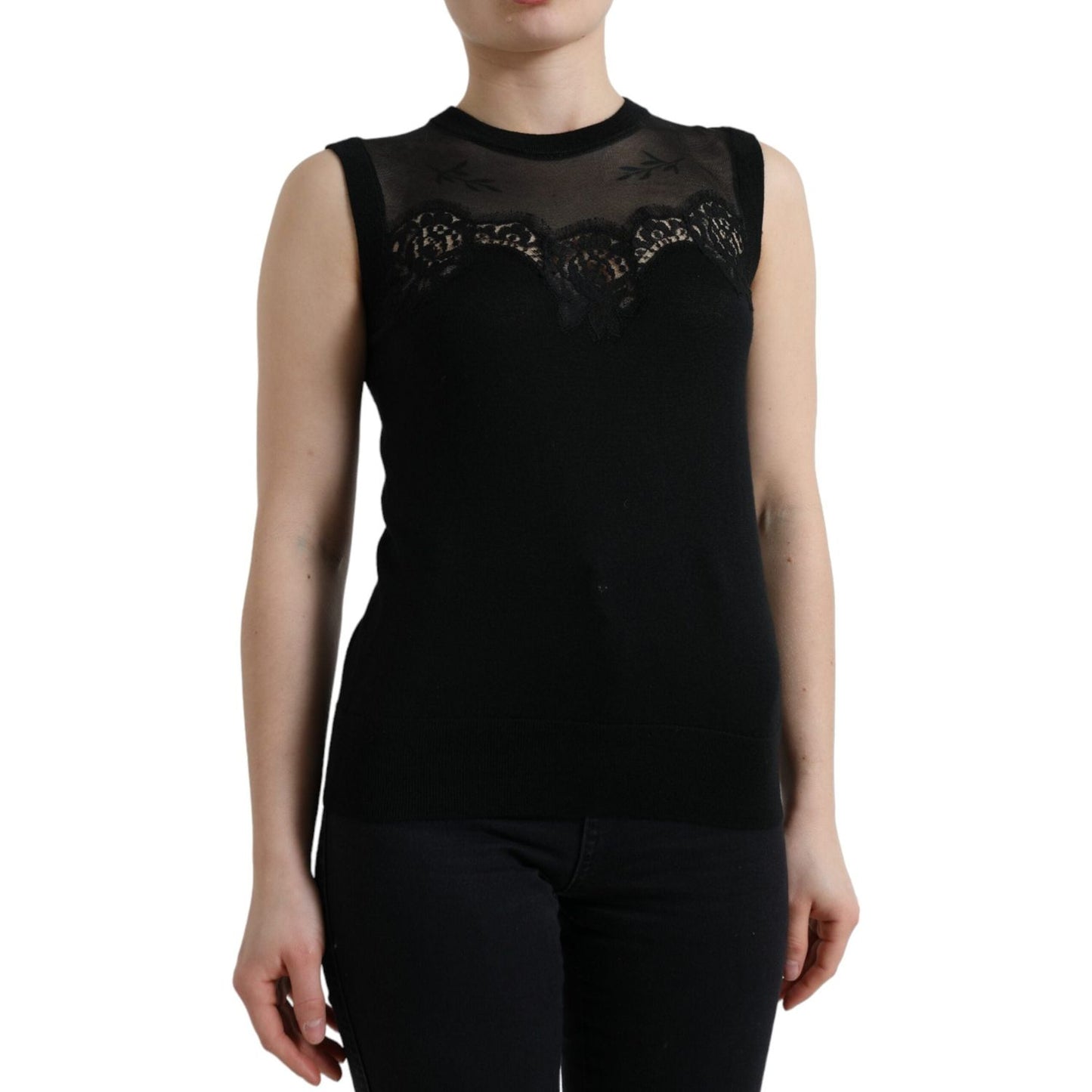 Dolce & Gabbana Elegant Lace Trim Sleeveless Tank Top Dolce & Gabbana Black