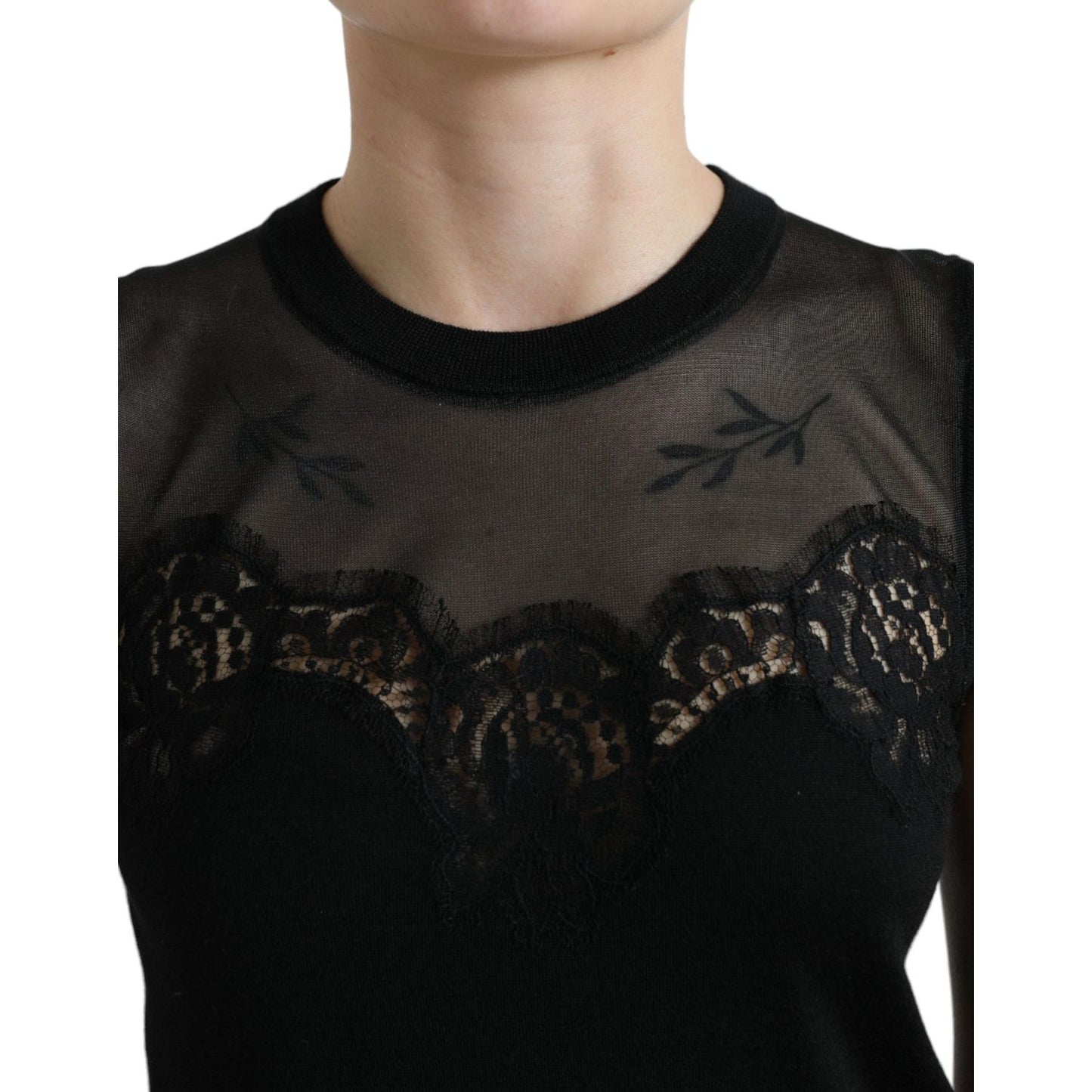Dolce & Gabbana Elegant Lace Trim Sleeveless Tank Top Dolce & Gabbana Black