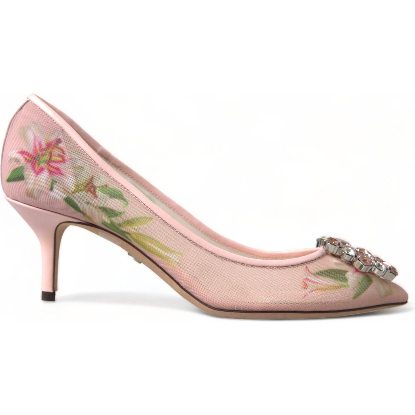 Dolce & Gabbana Elegant Pink Floral Crystal Pumps Dolce & Gabbana Tan