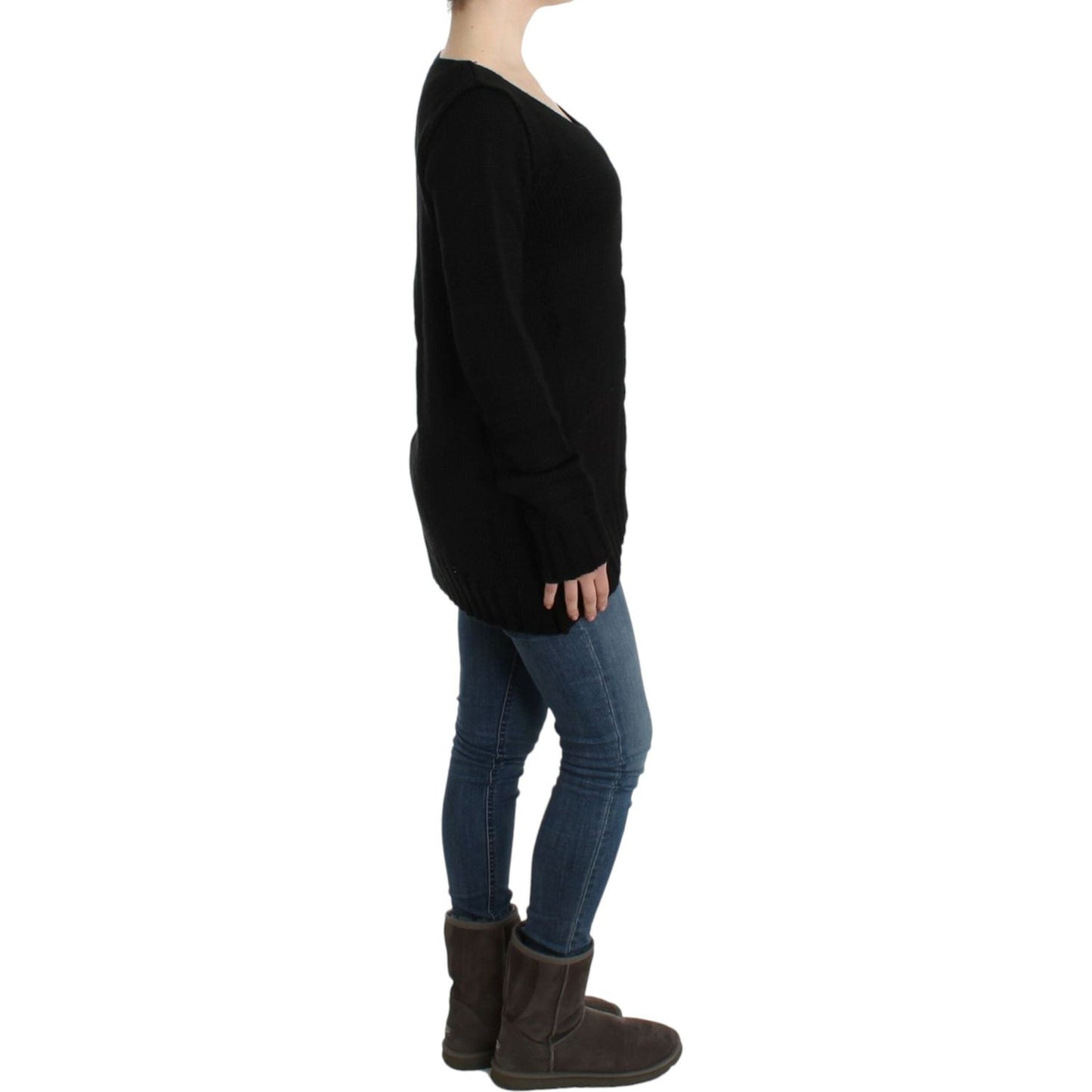 Cavalli Alluring Black Knitted Crew Neck Sweater Cavalli Black