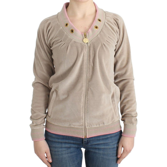 Cavalli Beige velvet zipup sweater