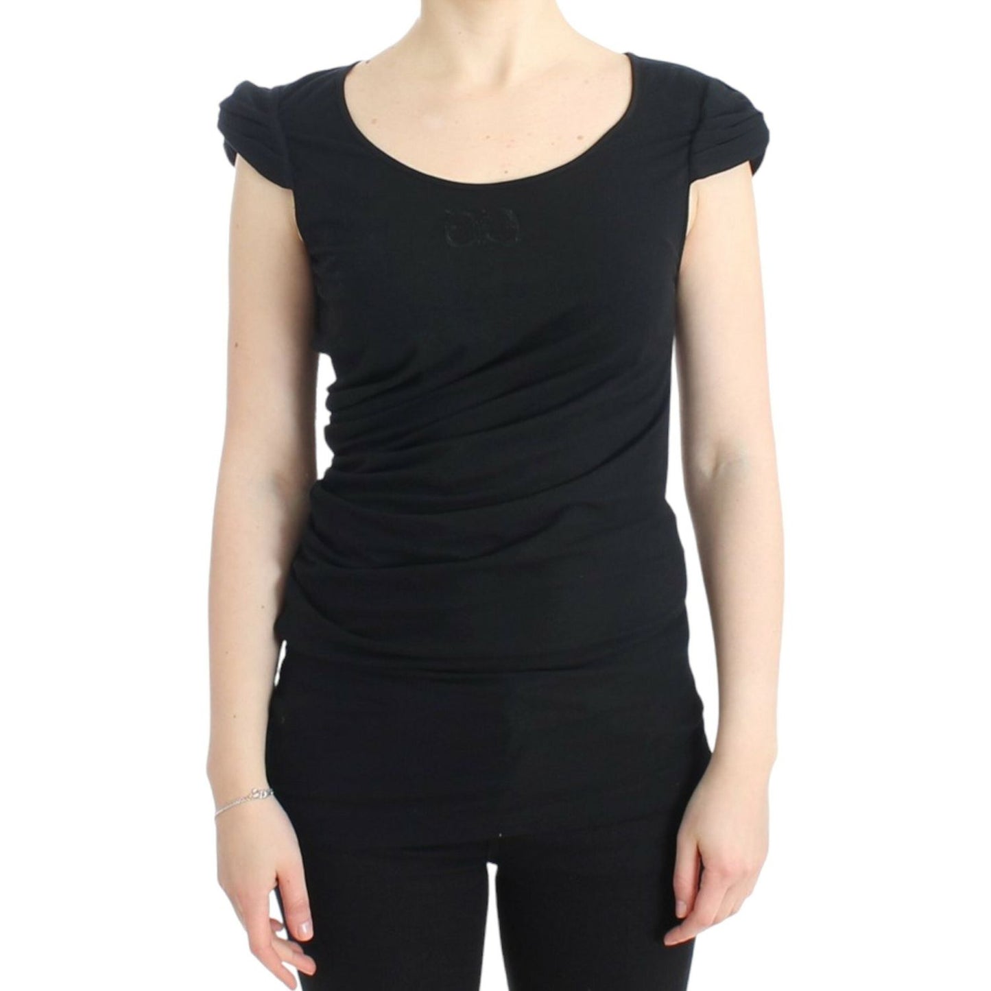Cavalli Elegant Cap Sleeve Black Top Cavalli Black
