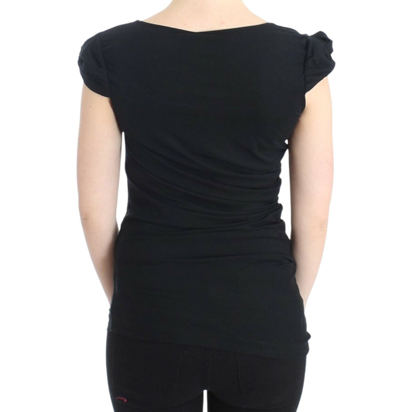 Cavalli Elegant Cap Sleeve Black Top Cavalli Wheat
