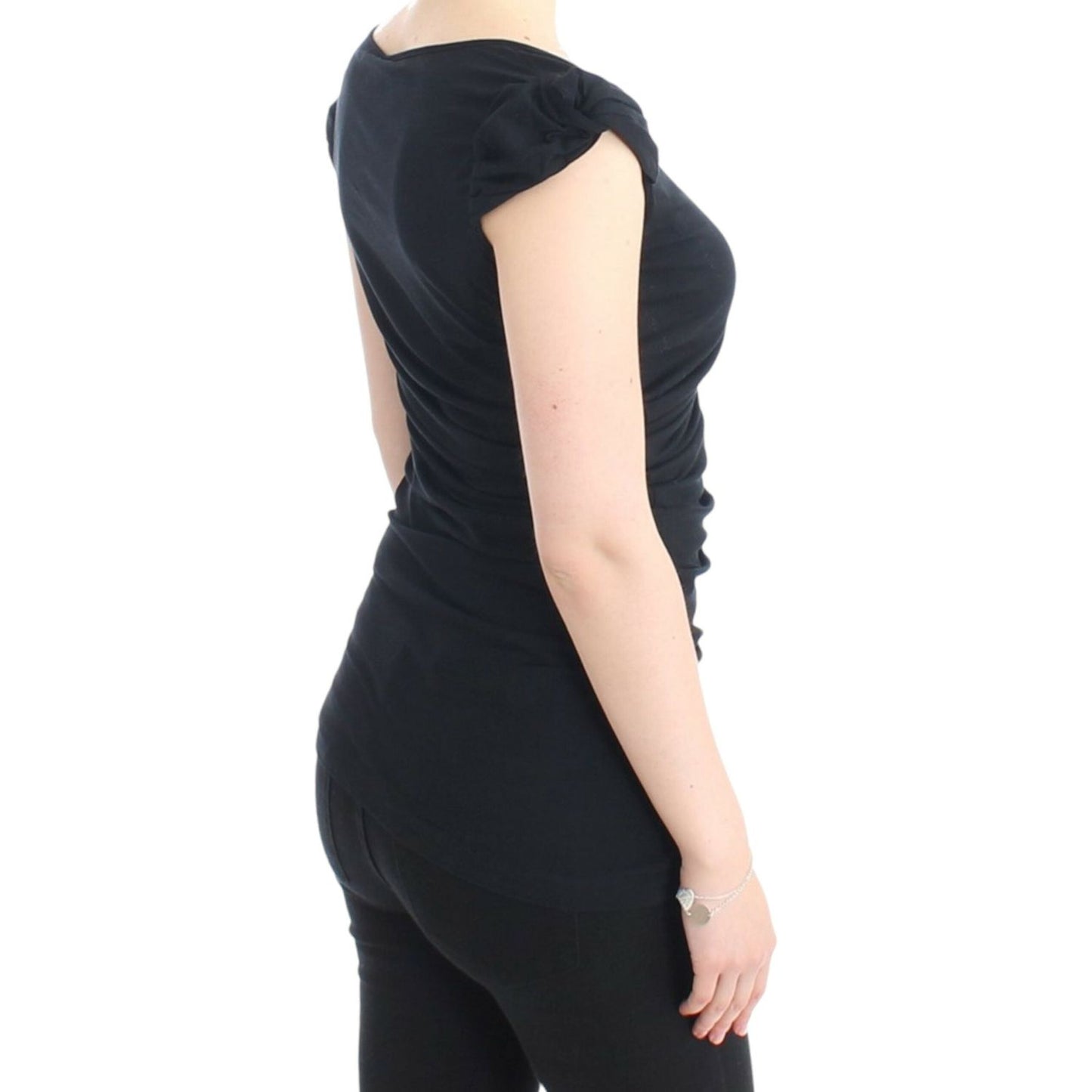 Cavalli Elegant Cap Sleeve Black Top Cavalli Wheat