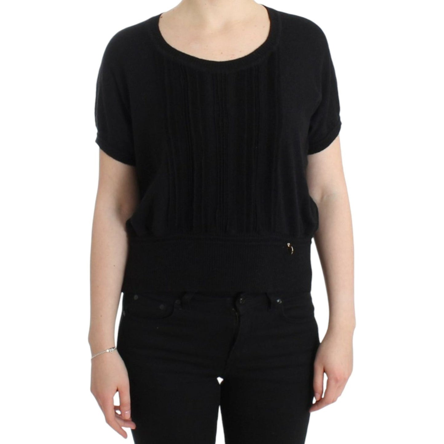 Cavalli Elegant Short Sleeved Black Jumper Cavalli Tan