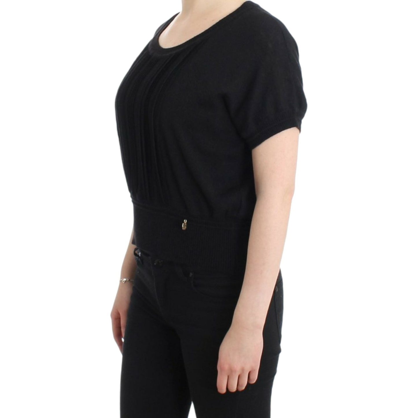 Cavalli Elegant Short Sleeved Black Jumper Cavalli Tan