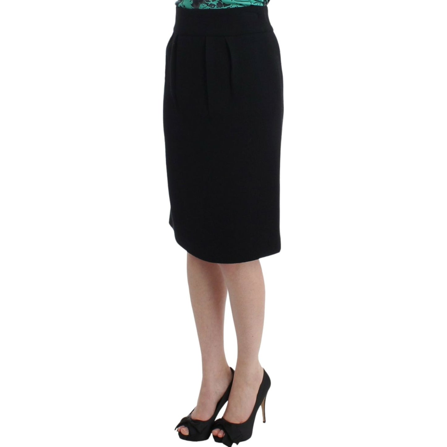 Cavalli Elegant Black Wool Pencil Skirt Cavalli Rosy Brown
